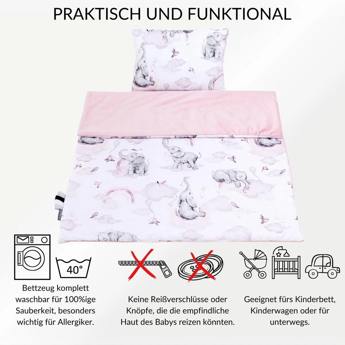 Bellochi pościel dziecięca 75 * 100 cm z wypełnieniem, SET - kołdra dziecięca 70x100 cm z poduszką | miękka i oddychająca - wykonana w 100% z bawełny - Habarigani