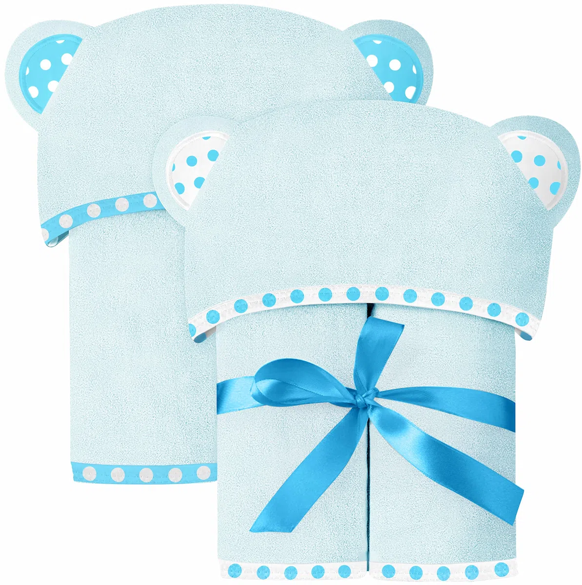 Set of 2 Hooded Baby Towels – Blue – Luxurious, Large and Super Absorbent – 30 x 30 Inch – Soft and Suitable for Infants, Toddlers and Kids – 400 GSM