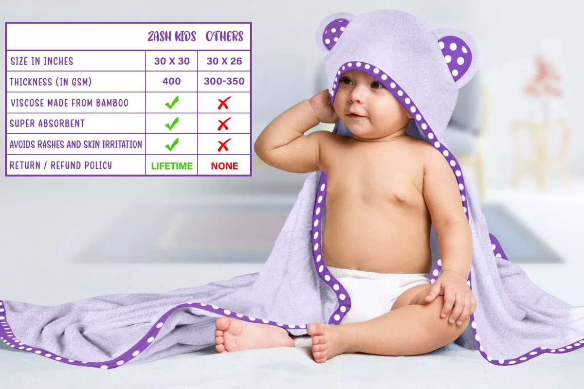 Set of 2 Bamboo Viscose Hooded Baby Towels – Purple and Pink – Luxurious, Large and Super Absorbent – 30 x 30 Inch – Soft and Suitable for Infants, Toddlers and Kids – 400 GSM