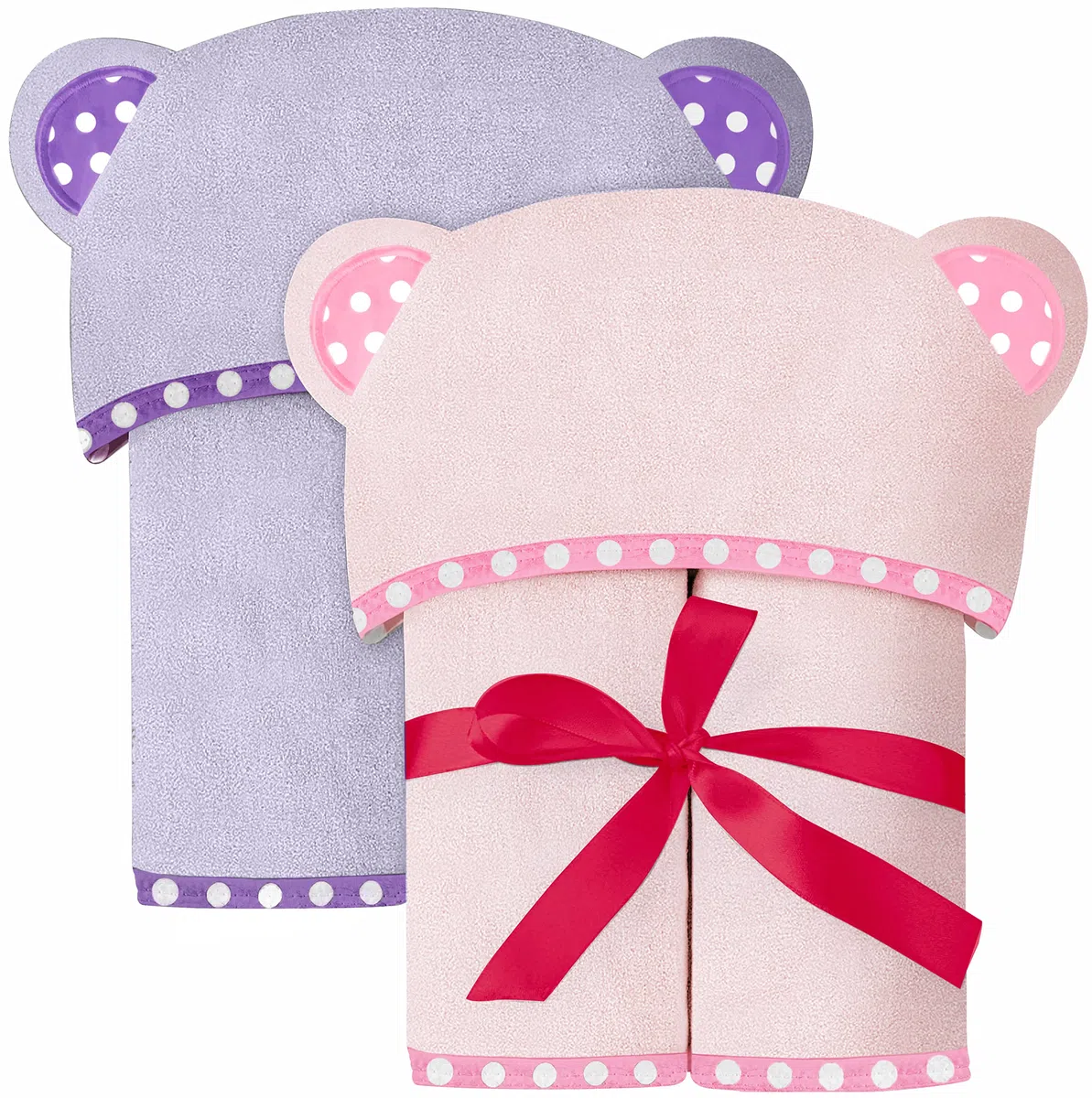 Set of 2 Bamboo Viscose Hooded Baby Towels – Purple and Pink – Luxurious, Large and Super Absorbent – 30 x 30 Inch – Soft and Suitable for Infants, Toddlers and Kids – 400 GSM
