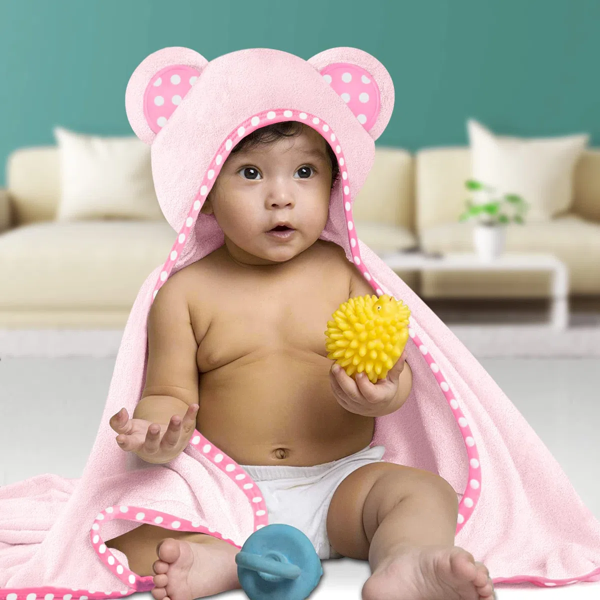 Set of 2 Bamboo Viscose Hooded Baby Towels – Purple and Pink – Luxurious, Large and Super Absorbent – 30 x 30 Inch – Soft and Suitable for Infants, Toddlers and Kids – 400 GSM